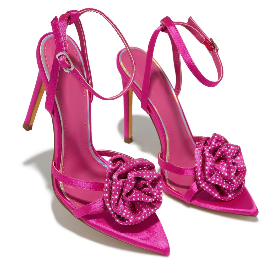 Liliana Pink Strappy Heels with Floral Accent